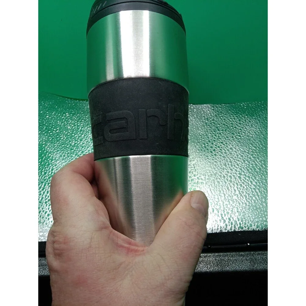 Bodum Vacuum Travel Mug with a silicone band with the Carhartt logo